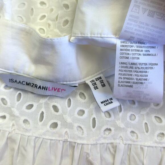 Isaac Mizrahi Live Embroidered Eyelet Button Up Ruffled Hem Skirt Size 28W White - Picture 14 of 14